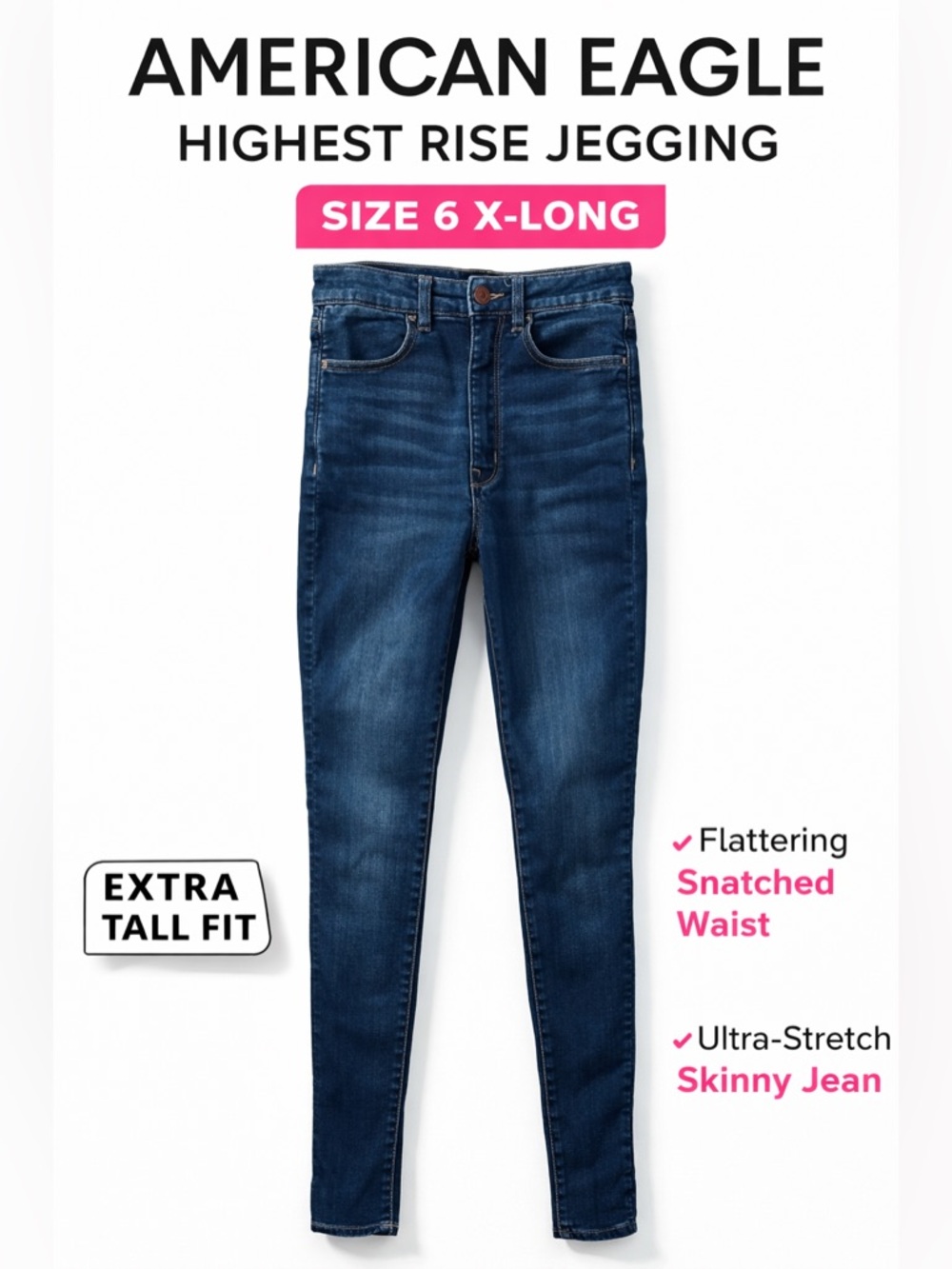 American Eagle Highest Rise Jegging Size 6 X-Long Dark Wash  Skinny Jeans